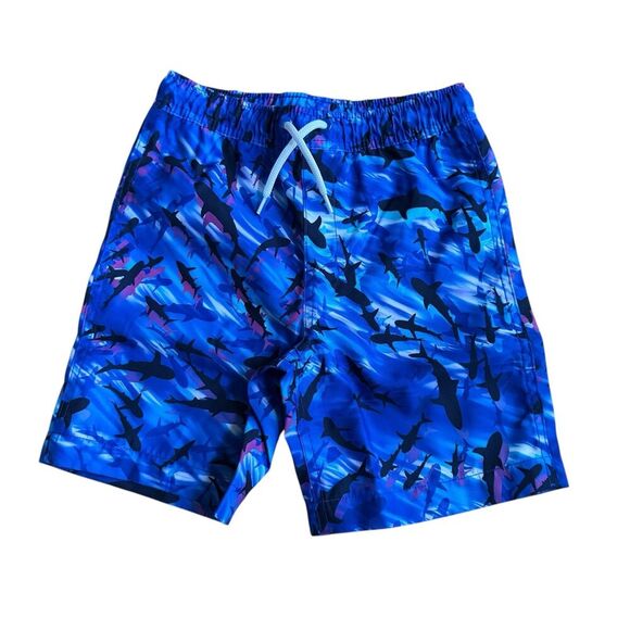 Lands' End Other - Land’s End Blue Cool Sharks Swim Trunks Shorts Drawstring Boys XS 4-5 NWOT